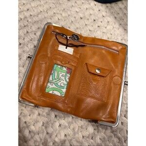 Vintage Vestal Leather Lauren Double Frame Clutch Wallet Honey Tan Tooled